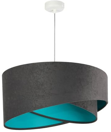 Design Hängeleuchte aus Velours Stoff Dunkelgrau Türkis asymmetrischer Schirm Ø50cm E27 Schlafzimmer Wohnzimmer Flur Pendellampe Hängelampe