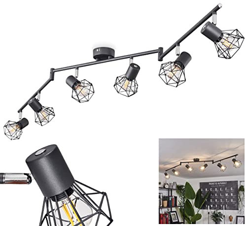 Deckenleuchte Gullspang, Deckenlampe aus Metall in Anthrazit, 6-flammig, mit verstellbaren Strahlern, 6 x E14-Fassung, moderner Spot mit Gittern, ohne Leuchtmittel