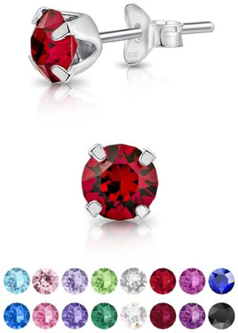 Pendientes Mujer Rojos en Plata de Ley 925 con Cristales Swarovski 5 mm - Pendientes Rubí - Pendientes de Colores Rojo Rubí