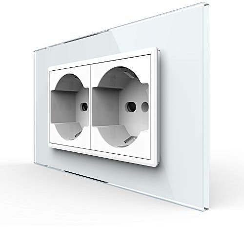LIVOLO White IT Standard Presa a muro doppia presa presa moderna con pannello in vetro temperato, 904203711