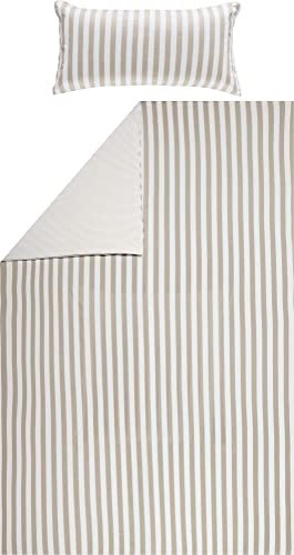 Erwin Müller Wende-Bettwäsche, Bettbezug, Kissenbezug Single-Jersey Streifen Taupe-weiß Größe 80x80 cm / 155x220 cm - temperaturausgleichend, formstabil, pflegeleicht, mit Reißverschluss