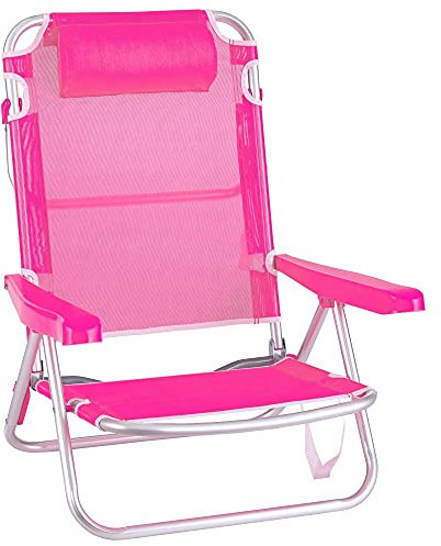 LOLAhome Silla Playa Plegable | Ligera Portátil | Baja y Reclinable de 4 Posiciones con cojín | para Camping, Piscina, Terraza o Jardín Rosa