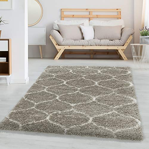 Carpettex Hochflor Teppich - Wohnzimmer Shaggy Flokati Modern Skandinavisch Design 120 x 170 cm Beige - Schlafzimmer Weich Flauschig Waschbar - Küche Esszimmer Langflor