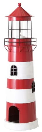 Seaside No.64 - Leuchtturm in rot/weiß gestreift - maritimes Windlicht - in Zwei Größen erhältlich - Laterne Aussichtsturm Kerzenhalter Wachturm Leuchtfeuer - Eisen lackiert (rot weiß, groß)