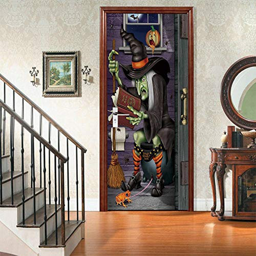 WZKED 3D Türtapete Selbstklebend Türposter - Halloween Magische Hexe - Abnehmbar Fototapete Türfolie Poster Tapete Muster Türaufkleber Für Tür, Wohnzimmer, Schlafzimmer, Küche Und Bad 86x200Cm