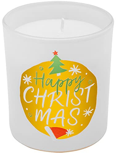 GRUSS & CO Kerze mit Motiv Happy Christmas | Duftkerze mit Motivdruck | Geschenk, Dekoration | 49888