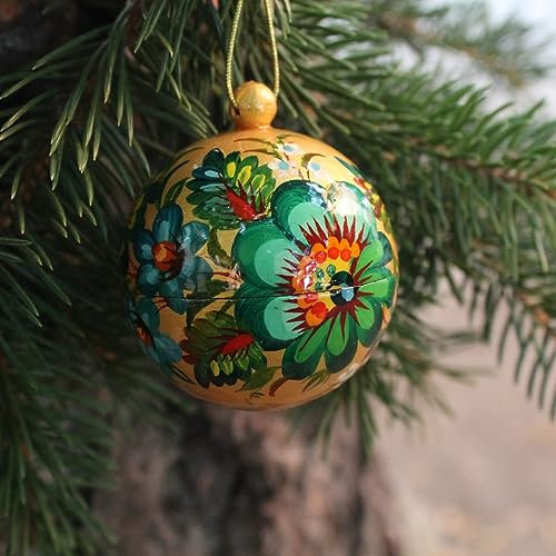 Kleine Weihnachtskugeln Handbemalt aus Holz Handgemacht 5,5 cm, Lässt Sich Öffnen Wie Eine Schatulle, mit Ukrainischer Petrykiwka-Malerei - Hochwertiger Christbaumschmuck