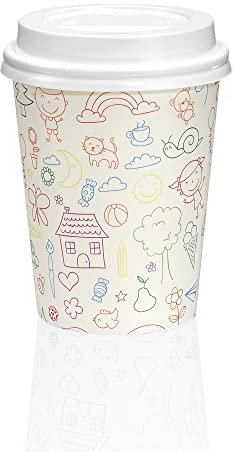 MH QUALITY Becher Kindergeburtstag - Hochwertige Pappbecher in Industriequalität | Premium Pappbecher 200ml, Einwegbecher (Kinderbecher-Zeichnungen 200ml mit Deckel- 200 Stück)