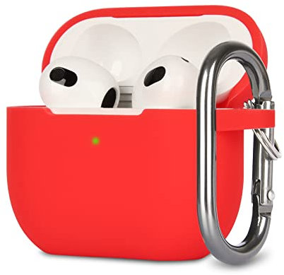 KOKOKA Custodia in Silicone Compatibile con AirPods 3, Case Cover Protettiva in Premium Silicone per Airpods 3rd Generation(2021) con Moschettone, LED Frontale Visibile, Rosso