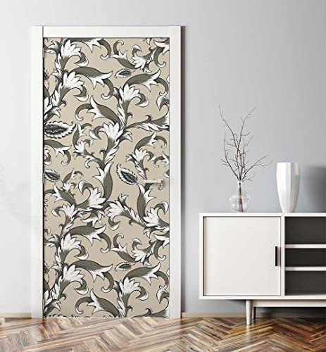MyMaxxi - Tür bekleben mit Türtapete Selbstklebend 90x200 Vintage Tapete Sepia - Tür verschönern Türfolie - Türaufkleber XXL Aufkleber Folie- Türposter Türklebefolie Blumen Pflanzen beige -