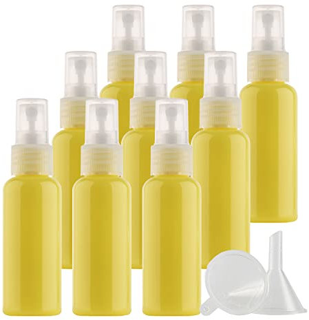 TIANZD 12 Pieces 50ml 1.7 oz Lightproof Yellow Spray Bottles Plastic Fine Mist Spray Bottles Refillable Bottle for Cosmetic Perfume Cleaning, Travel with 1x Funnels