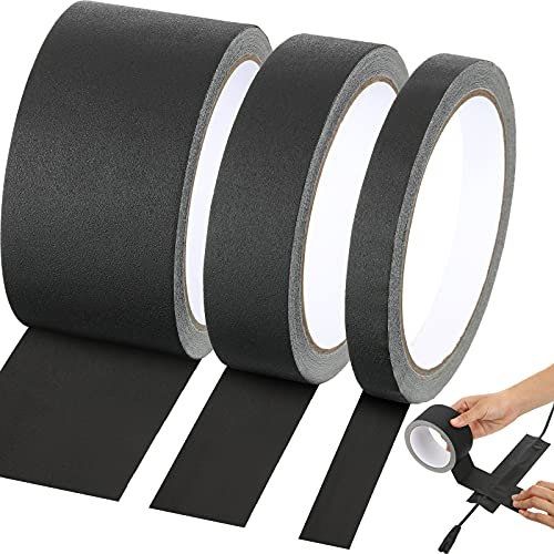 3 Stück schwarzes Gaffer-Klebeband, 1,27 cm, 1 und 5,1 cm Breite, mattes Gaffer-Klebeband, strapazierfähiges Klebeband, nicht reflektierendes, mattes Gaffer-Klebeband für den Innen- und Außenbereich,