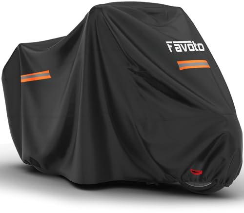 Favoto Funda para Moto Impermeable XXXXL Cubierta de Motocicleta Protectora al Aire Libre a Prueba de Polvo Sol Lluvia Viento Nieve con Tiras Reflectantes Negro 295x102x122cm