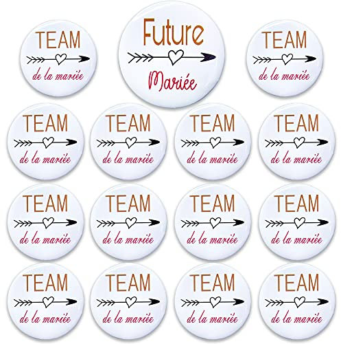 MKISHINE 15PCS Badges Team de la mariée 1pcs Badge “Future mariée ” + 14pcs Badges d’Amis “Team de la mariée” en Plastique Cadeau pour la Future Mariée,Accessoire de Mariage,équipe de la mariée Badge