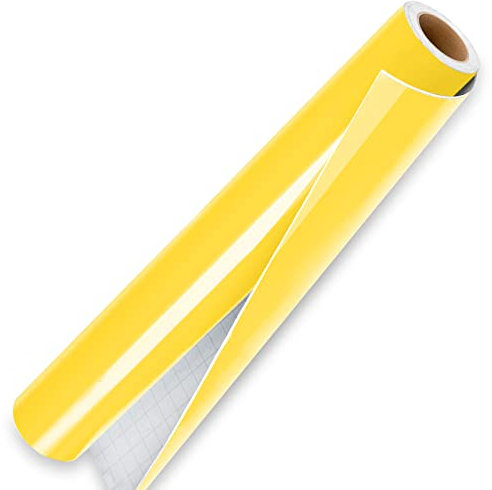 IModeur 7 Ft Yellow Permanent Vinyl - 30.5 x 213.5 cm Glossy Yellow Vinyl Self Adhesive Vinyl for DIY Craft, Vinyl with Grid for Cutting Machine, Silhouette Cameo, Birthday Party, Home Decoration