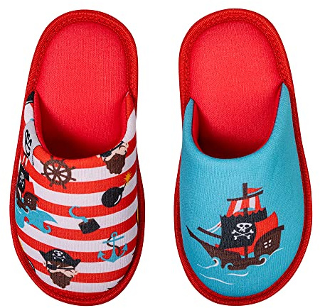 Dedoles Hausschuhe Damen Herren & Kinder Memory-Foam viele lustige Designs Einhorn Musik Regenbogen Comics Spiele Geschenk, Farbe: Piraten und Seeräuber, Gr.: 32-33 EU
