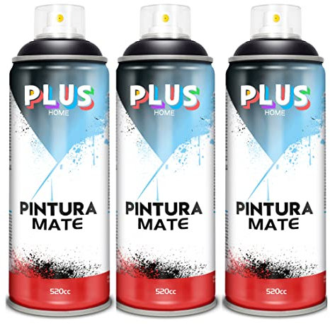 Pintura Spray 520cc para pintar todo tipo de super cies: madera, metal, cartón, tela, piedra, bra de vidrio, plásticos rígidos, etc para bricolaje y DIY.Negro Absoluto (Ref:641)(Paquete de 3 )