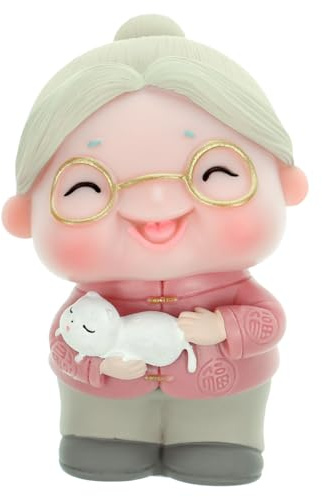 ifundom Oma Figur Kuchen-Topper Aus Vinyl Leichtgewichtige Alte Frau Dekofigur Für Geburtstagskuchen Und Festliche Kuchendekorationen 2.76X1.77X1.57 Zoll