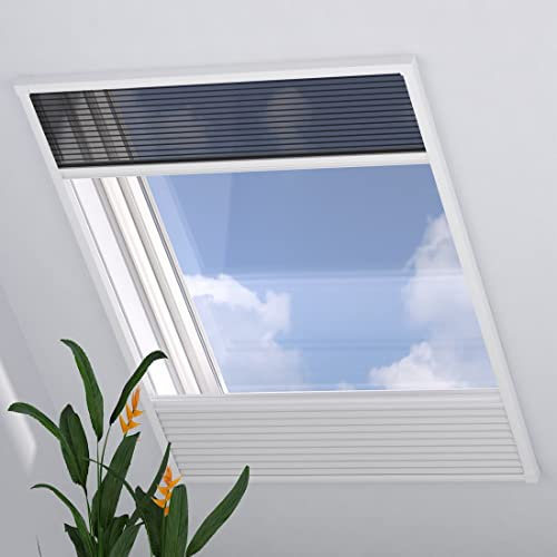 Radeco® Dachfenster Fliegengitter Plissee Kombi weiß 100 x 160 cm (BxH), Insektenschutz und Sonnenschutz, Selbst kürzbar, fliegengitter dachfenster, fliegengitter schrägfenster, plissee dachfenster