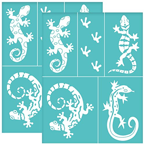 OLYCRAFT 2 Stück 22x28 cm Eidechse Selbstklebende Siebdruckschablone 4 Stil Eidechse Siebdruckschablone Eidechse Fußabdrücke Wiederverwendbare Netzschablonen Transfer Für DIY T Shirt Stoffmalerei