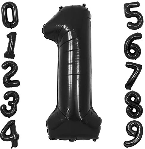 Ousuga Black Balloons - Large 40 Inch Foil Helium Number 1 Balloons for Boys Girls Birthday Party Anniversary Graduation Celebration Black Theme Party Decorations