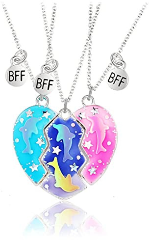 GAUEIOUR Magnetic Dolphin Couple Necklace - Creative Three Piece Love Splice for Good Friends With Oil Dropping Design (3 Pack)
