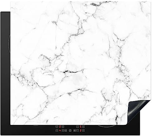 KitchenYeah© Copri Piano Cottura Induzione 60x52 cm Coprifornelli Fornello Proteggi Tutto per la Cucina Fornelli Marmo - Bianco - Grigio - Lusso - Aspetto del marmo - Texture