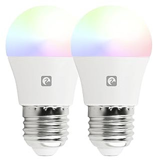 Garza Smarthome - Pack 2 Bombilla LED Inteligente Wifi Esférica G45 E27 5W (40W de Equivalencia) RGB+CCT, Intensidad regulable, Programable, Control por Voz y App (Alexa/Google Home), Wifi 2,4 GHz