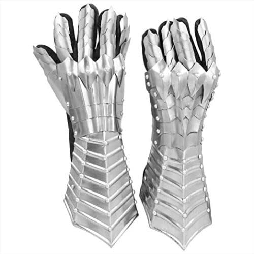 Mittelalterliche Rüstung Stulpen Historische Nazgul Arm Handschuhe Ritter Larp Krieger Stulpen Europäische Kreuzritter Arm Handschuhe Rollenspiel Kostüm, silber, Einheitsgröße