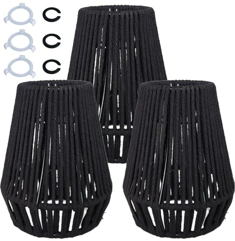 Boho-Rattan Lampenschirm Schwarz 3er Pack geflochtene Weide lampenschirm hängelampe rattan Kronleuchter Lampenschirme