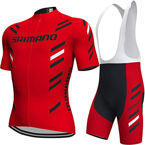 assocauicy Herren Fahrradtrikot Set,Atmungsaktives Schnell Trocknendes Radtrikot Mit 4d Gel Gepolsterten Mit drei Rückentaschen