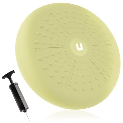 unycos - Ballsitzkissen 33 cm inklusive Pumpe, Noppenkissen, Luftkissen, Anti-Burst Sitzkissen, Balancekissen, Core, Rücken, Fitness Koordinations und Rückentraining (Gelb; PureZen)