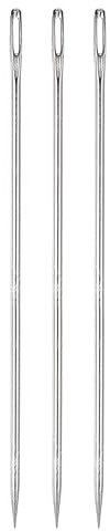 QUARKZMAN 3uds 6 Pulgada Tapicería Agujas Grandes Ojo Coser Agujas Inoxidable Acero Recto Mano Coser Agujas para Casa Mano Costura Cuero Tapiz Bordado Mechones Cincha Alfombra