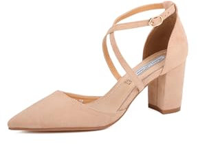 QUEEN HELENA Décolleté con Fascia Incrociata Scarpe a Punta con Tacco Elegante Donna ZM9631 (Beige, 37)