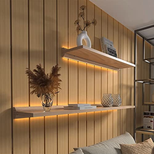 Schwebende Wandregale, schwebende Regale aus Eschenholz mit warmem LED-Licht, rustikale Holzwandregale für Badezimmer, Wohnzimmer, Bauernhaus (Farbe: Originalholz, Größe: 120 cm)