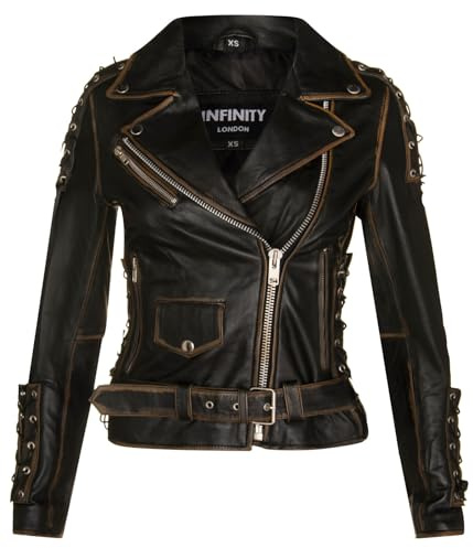 Infinity Leather Damen Schwarz Leder Biker Brando Motorrad Jacke