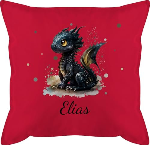 Kissen 50x50 - Süßer Kleiner Drache mit Namen I Nachtdrache I Dragon I Drachen I Drachenzähmen - 50 x 50 cm - Rot - Dragons Pillows drachenmotiv Name und zähmen personalisierte Toothless