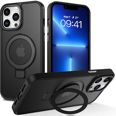 DUEDUE for iPhone 13 Pro Max Case Magnetic with Ring Stand[Compatible with Magsafe], Translucent Matte Back Cover Slim Shockproof Kickstand Phone Case for Apple iPhone 13 Pro Max 6.7, Black
