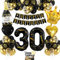 Deko 30 Geburtstag Mann Frau, Luftballon 30 Geburtstag Schwarz Gold, 30 Happy Birthday Banner, Folienballon Zahl 30 Cake Topper Schwarz Gold für 30. Party Geburtstagsdeko