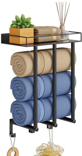 Portasciugamani da Parete per Bagno con Ripiano (Nero S)