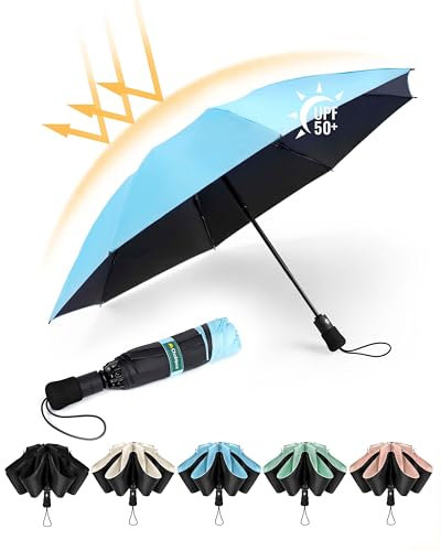 Chakipee Kompakter Reise Regenschirm Groß Sturmfest – Automatik Taschenschirm Tragbarer UV-Schirm für Damen und Herren, 210T Beschichtung 97 cm Spannweite 8 Rippen Taschenschirme Blau