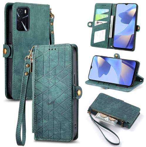 Kompatibel mit Oppo A16 4G Hülle,Kompatibel mit Oppo A16s 2021 CPH2271 / A54s 2021 CPH2273 Flip Stand PU Leder Kartenhalter Handyhülle Green