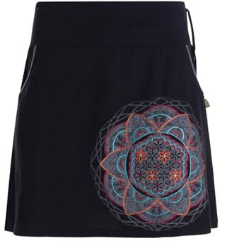 Vishes kurzer Damen-Rock mit Mandalas in schwarz I Größe 3XL (46) I Handgefertigt aus 100% Baumwolle I Mit Taschen I Ideal für warme & kalte Monate I Nachhaltige Alternative Bekleidung