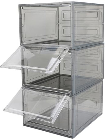 HUSHUI Schuh-Organizer, 3 Etagen, Verdickte Seitliche Öffnung, Magnetischer Tür-Schuhhalter, Faltbare, Transparente, Staubdichte Schuh-Aufbewahrungsbox Zuhause
