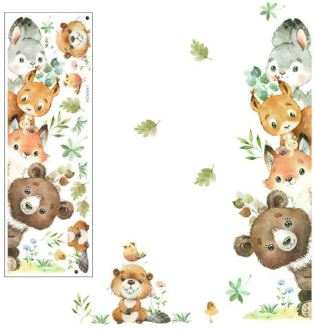 Stickers Muraux Animaux de la Jungle, Forêt Arbre Autocollants Muraux Feuilles pour Enfants Décoration Murale Ours Renard Écureuil Lapin Déco Chambre Bébé Garçon Pépinière Murs Salon Porte (Set C)