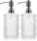 2 Pack 12 Oz Glass Soap Dispenser with Stainless Steel Pump, Refillable Liquid Hand Soap Dispenser for Bathroom, Vanity Countertop, Kitchen Sink, Laundry Room (Matte Clear)