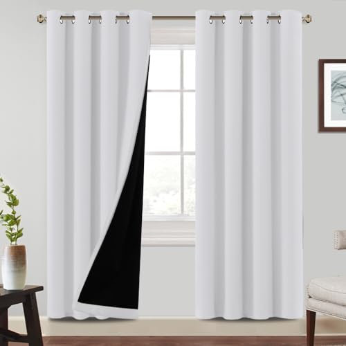 BellaHills 100% Verdunkelung gegen Kälte Weiße Blickdichte Gardinen mit Ösen 2er H245xB140cm Thermovorhang Wohnzimmer Vorhang Wärmeschutz, Grau-weiß