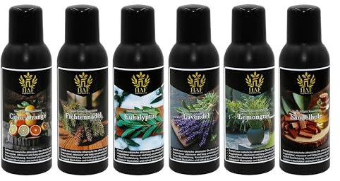HAF® Saunaaufguss Konzentrat Set Zarte Sinne | 6 x 250 ml Saunaduft mit Citro Orange, Eukalyptus, Fichtennadel, Lavendel, Lemongras, Sandelholz | Saunaöl aus 100% natürlichen ätherischen Ölen