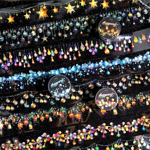 Arpaper Scrapbooking Stickers Set,Bullet Journal Zubehör Stickers,8 Rolls PET Stars Aesthetic Washi Tape Stickers Decorative for Journal Zubehör,Photo Album,DIY Crafts(Flash Party Series)