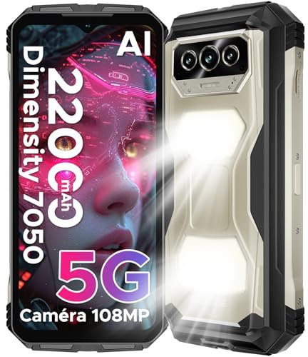 DOOGEE Vmax S Telephone Portable Incassable 5G 6nm Dimension 7050, 22000mAh/33W, 1200 LM Lampe Torche, 108 MP AI Caméra,24 GB RAM+256GB ROM, 6,58’’+120 Hz,Smartphone Incassable,WIFI6/NFC/Face ID/OTG